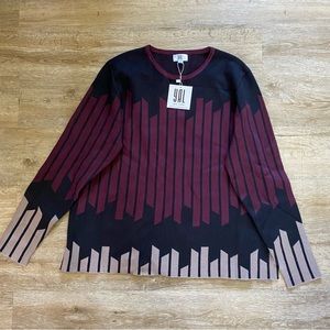 Beautiful YAL New York 1X (XL) pullover burgundy striped sweater